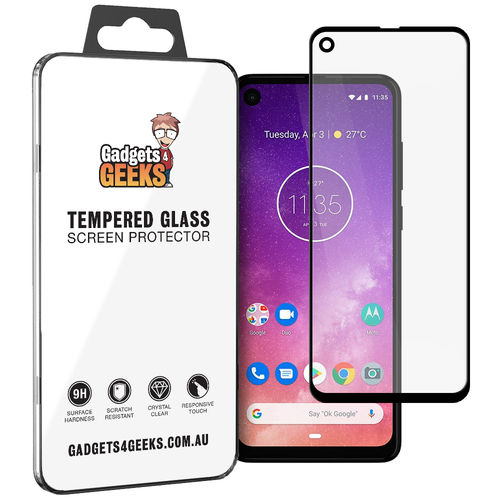 Full Coverage Tempered Glass Screen Protector for Motorola One Vision - Black